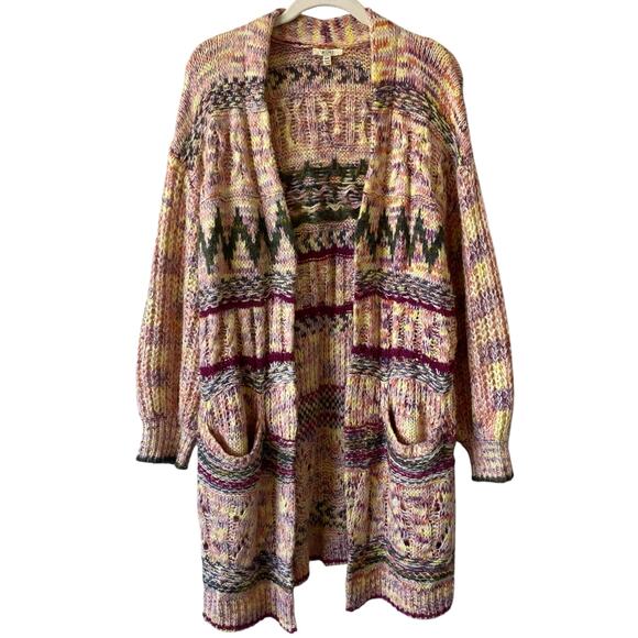 KORI AMERICA Bohemian Long Length Cardigan Sweater Multicolor S/M Open Front - Picture 2 of 7